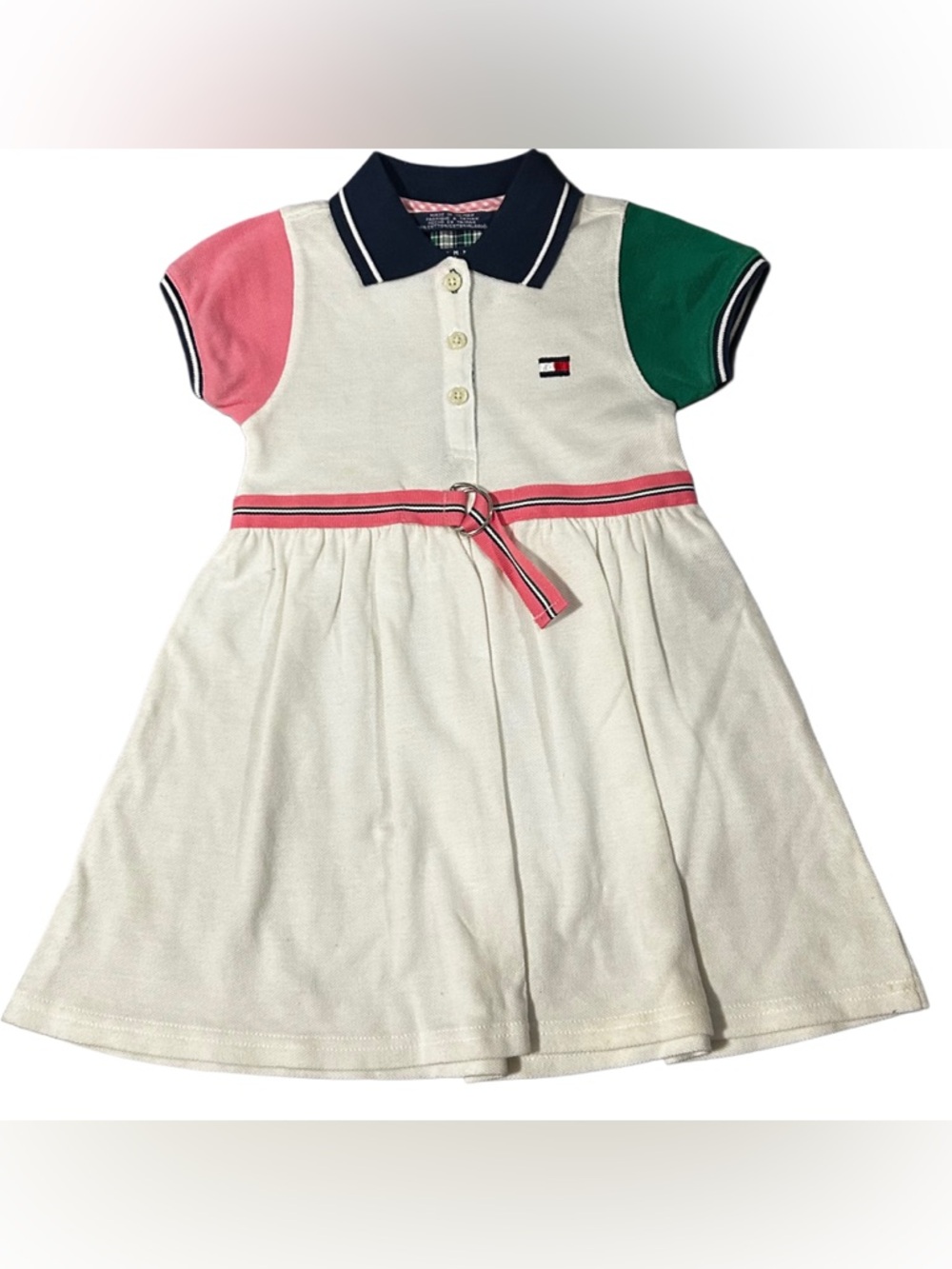 VTG Tommy Hilfiger Toddler Girl Colorblock Polo Dress 2T // Pink & Green